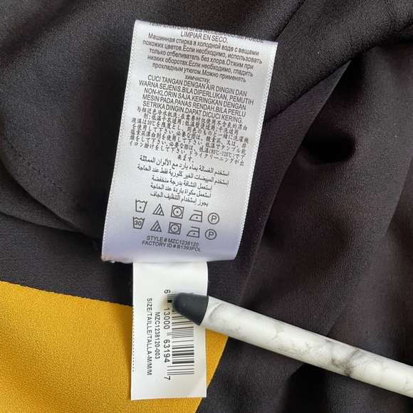 BCBGMaxAzria Colorblock Faux Wrap Asymmetrical Peplum Top Tunic Blouse / Sz M - Picture 15 of 15